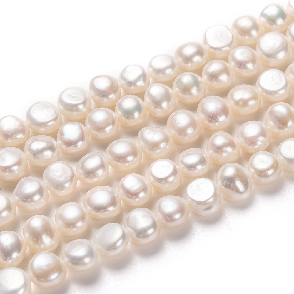 Natural Cultured Freshwater Pearl Beads Strands Potato White 7~8x8~9mm Hole: 0.6mm 48pcs/strand 14.57 inch(37cm)
