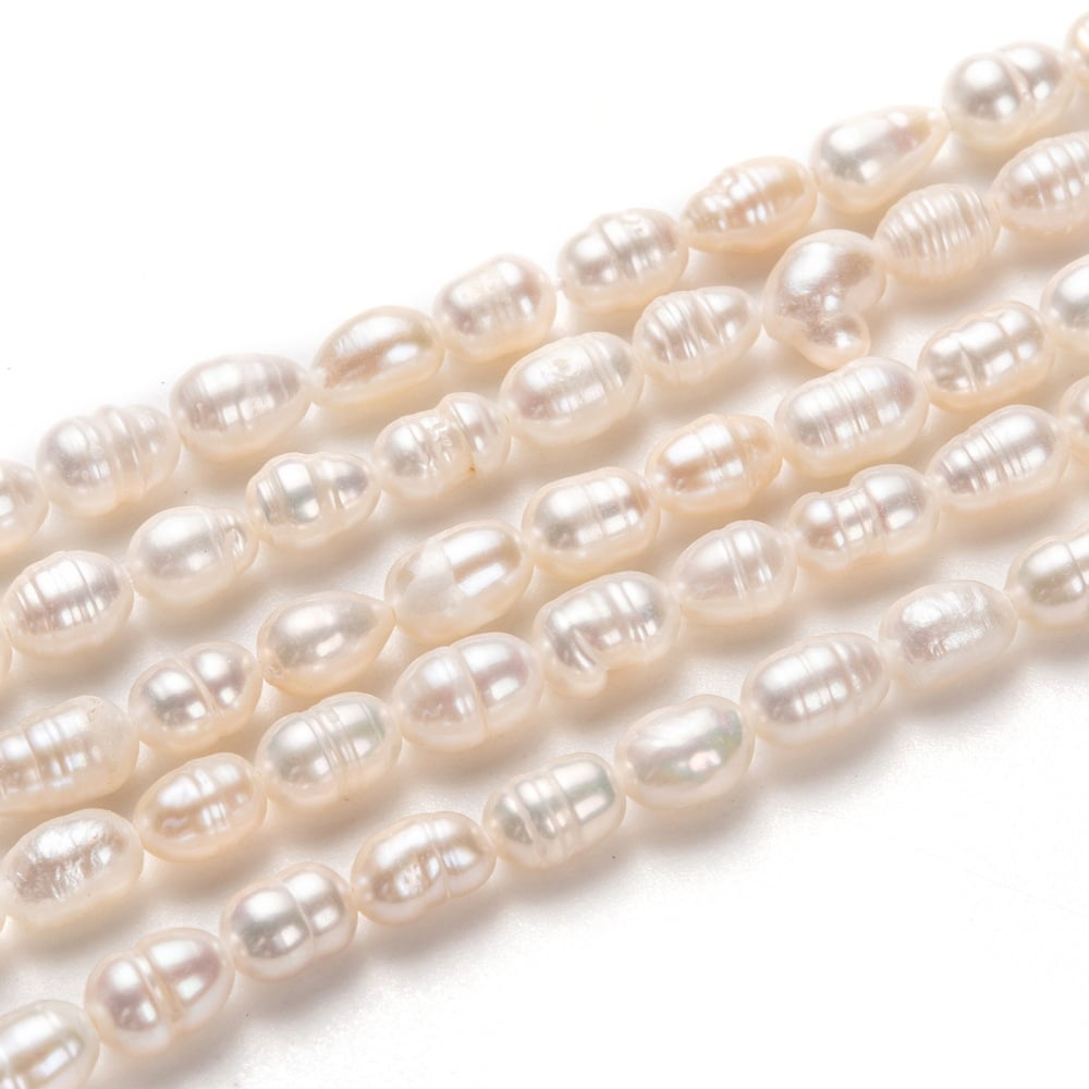 Natural Cultured Freshwater Pearl Beads Strands Rice Bisque 6~8x4~5mm Hole: 0.7mm about 52pcs/strand 13.39 inch(34cm)