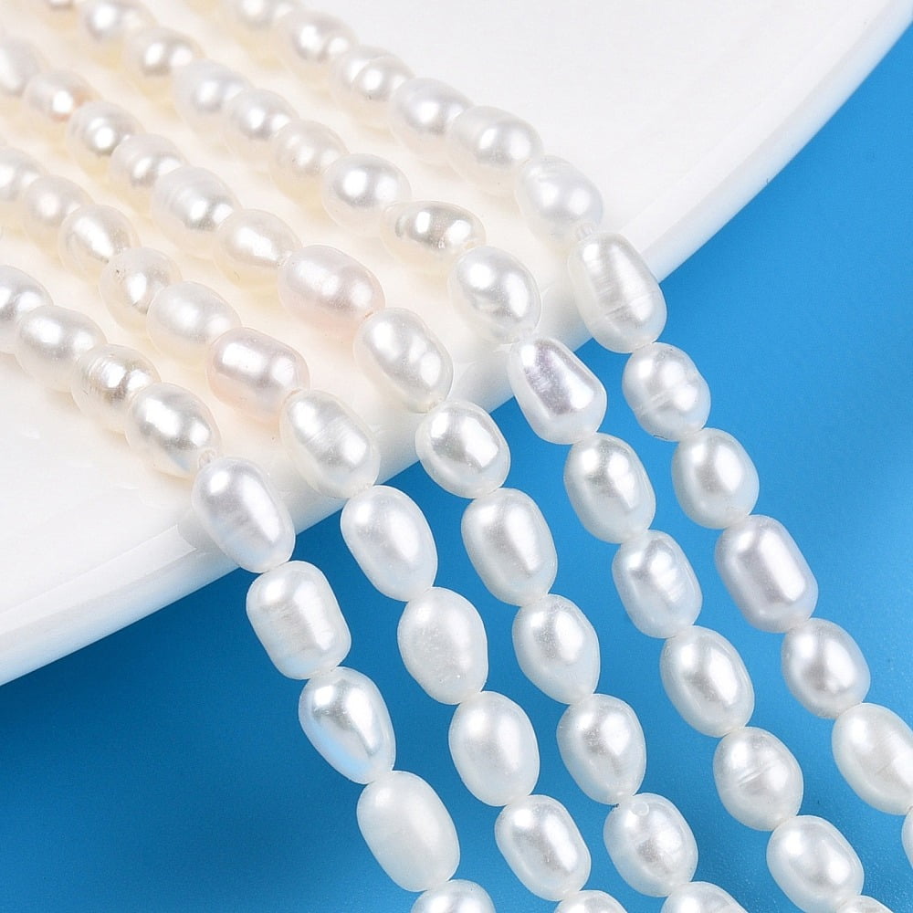 Natural Cultured Freshwater Pearl Beads Strands Rice Creamy White 4~5x3.5~4mm Hole: 0.6mm about 82~83pcs/strand 15.55''(39.5cm)