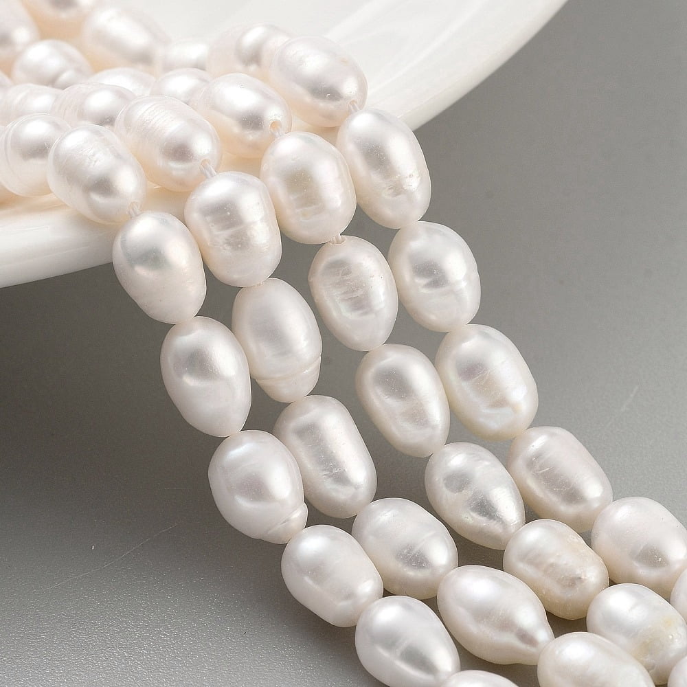 Natural Cultured Freshwater Pearl Beads Strands Rice Grade 2A+ White 6-7mm Hole: 0.6mm 18-20pcs/strand 6.30''-6.69''(16-17cm)