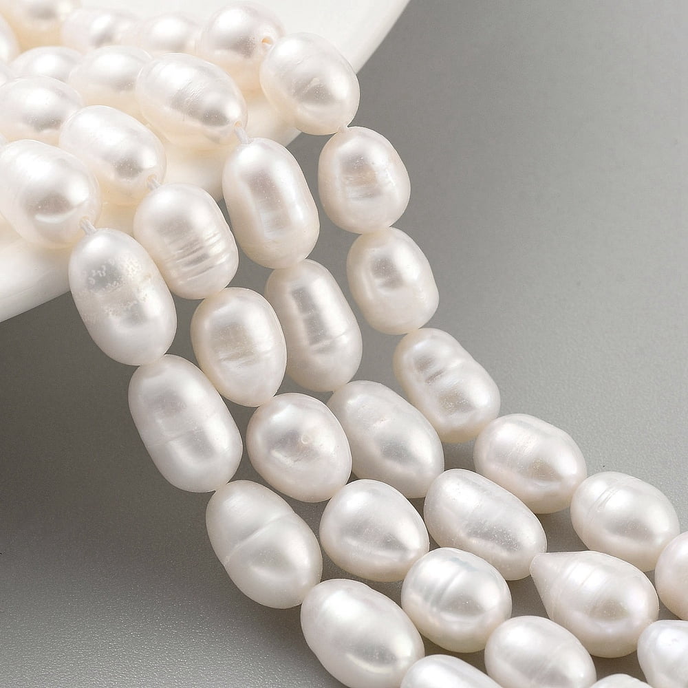 Natural Cultured Freshwater Pearl Beads Strands Rice Grade 2A White 7~8mm Hole: 0.6mm 21~22pcs/strand 6.89''~7.09''(17.5~18cm)