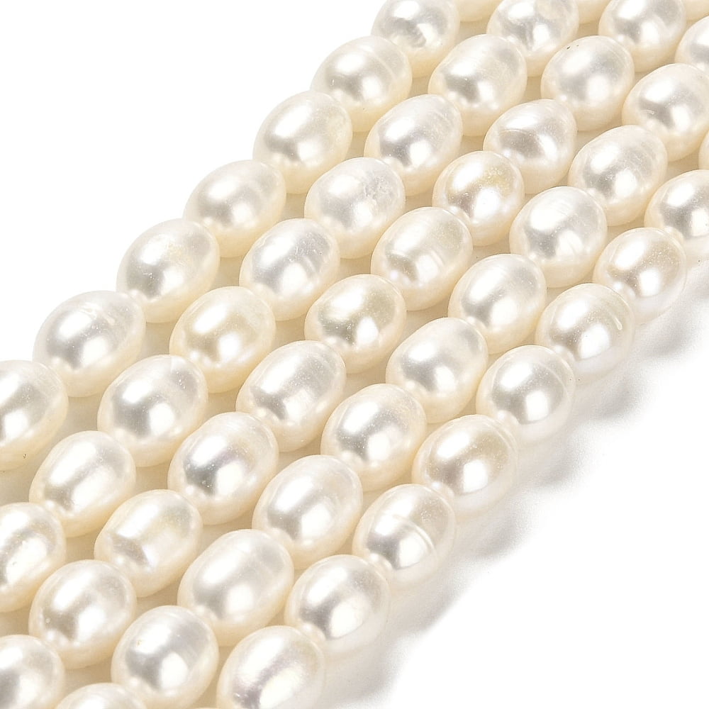 Natural Cultured Freshwater Pearl Beads Strands Rice Grade 3A Floral White 7~9x7~8mm Hole: 0.6mm 37~38pcs/strand 14.57~14.65 inch(37~37.2cm)