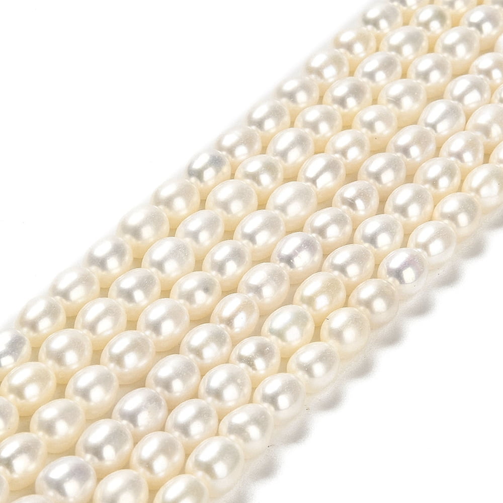 Natural Cultured Freshwater Pearl Beads Strands Rice Grade 6A+ Floral White 6.5~7.5x6~7mm Hole: 0.6mm 50pcs/strand 14.76''(37.5cm)