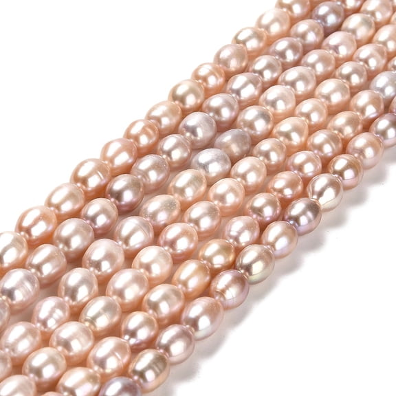 Natural Cultured Freshwater Pearl Beads Strands Rice Grade AA Bisque 8-9x6.5-7mm Hole: 0.7mm 43-44pcs/strand 14.17-14.37''(36-36.5cm)
