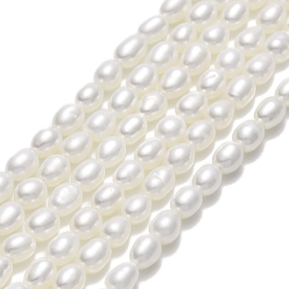 Natural Cultured Freshwater Pearl Beads Strands Rice Linen 4~4.5x3~3.5mm Hole: 0.5mm 84~85pcs/strand 14.37''~14.56"(36.5cm)