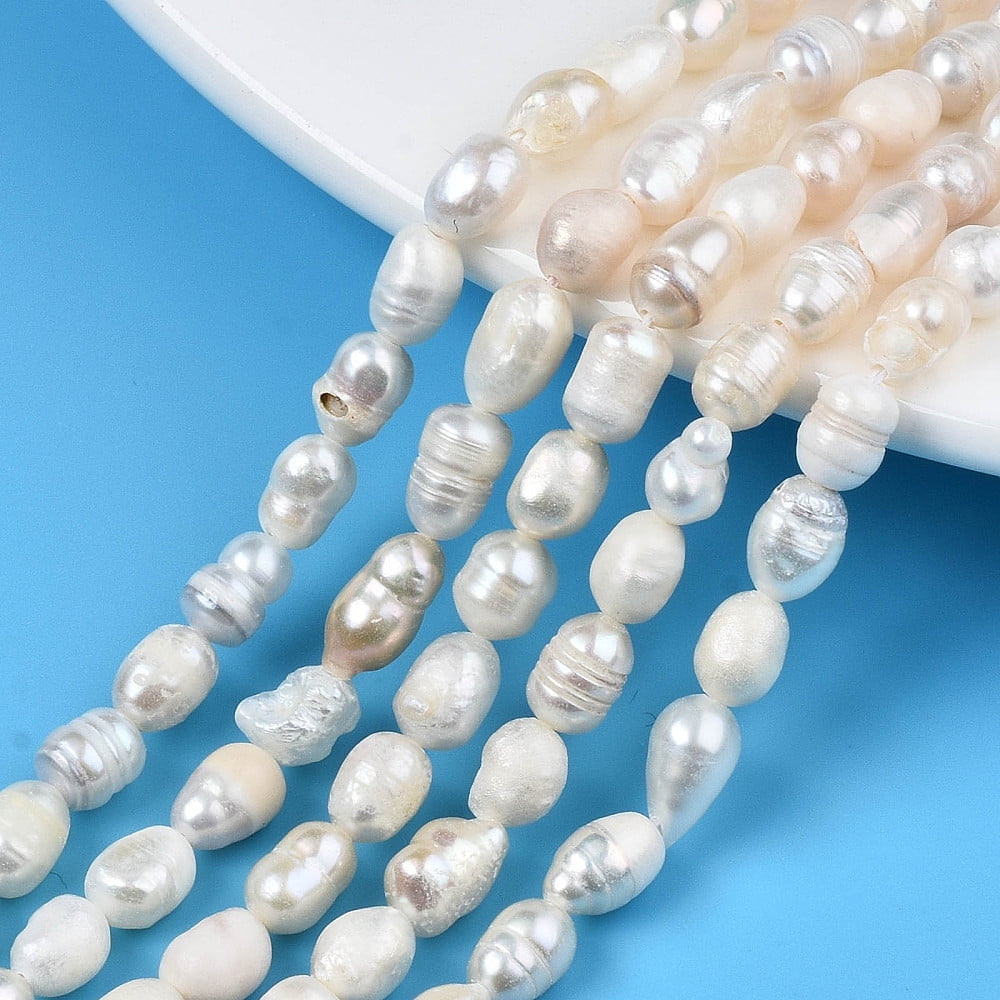 Natural Cultured Freshwater Pearl Beads Strands Rice Seashell Color 5~11.5x4.5~6mm Hole: 0.7mm about 43~46pcs/strand 13.39 inch(34cm)