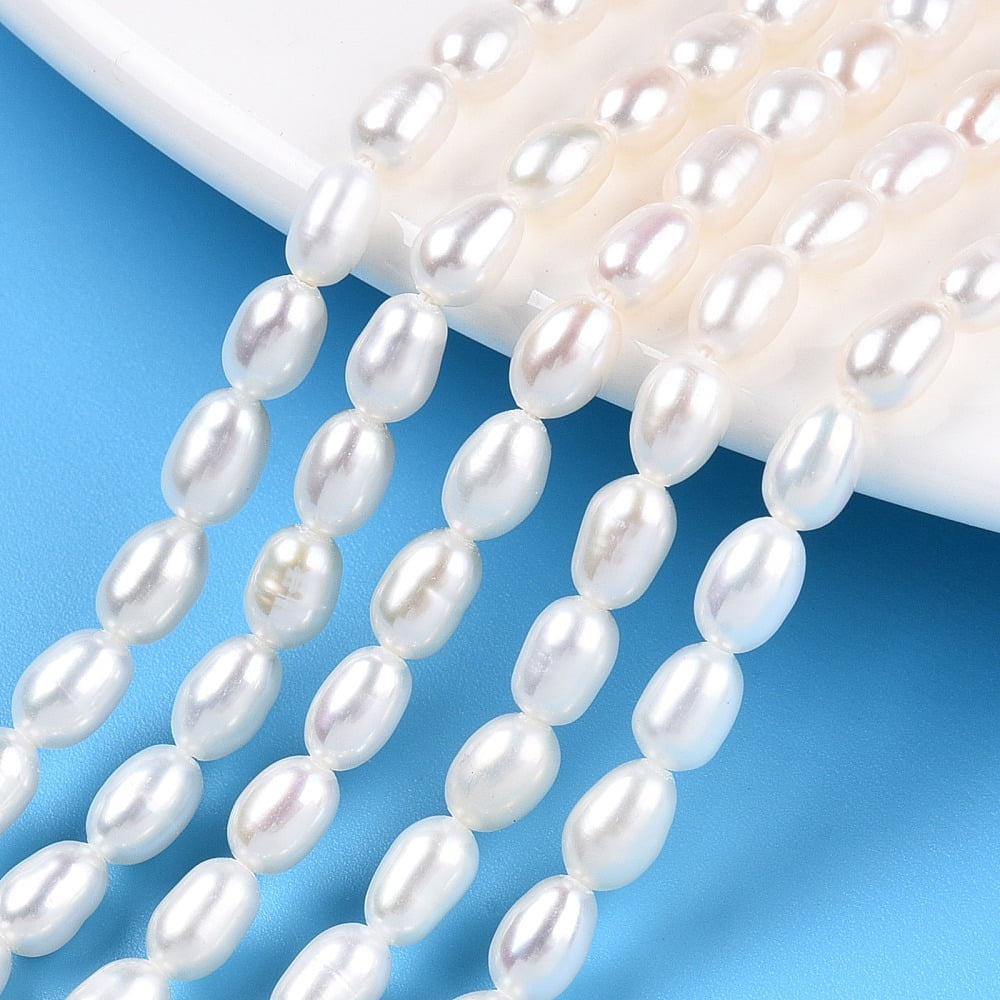 Natural Cultured Freshwater Pearl Beads Strands Rice Seashell Color 5~6x4~4.5mm Hole: 0.7~0.8mm about 29~31pcs/strand 7.09 inch(18cm)