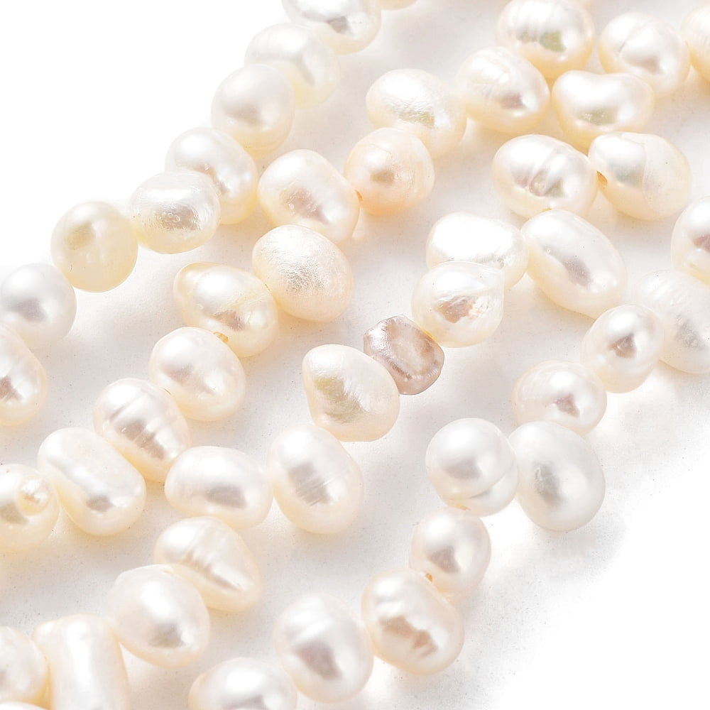 Natural Cultured Freshwater Pearl Beads Strands Rice Seashell Color 6.5~8x5~5.5mm Hole: 0.5mm 72pcs/strand 13.82''(35.1cm)