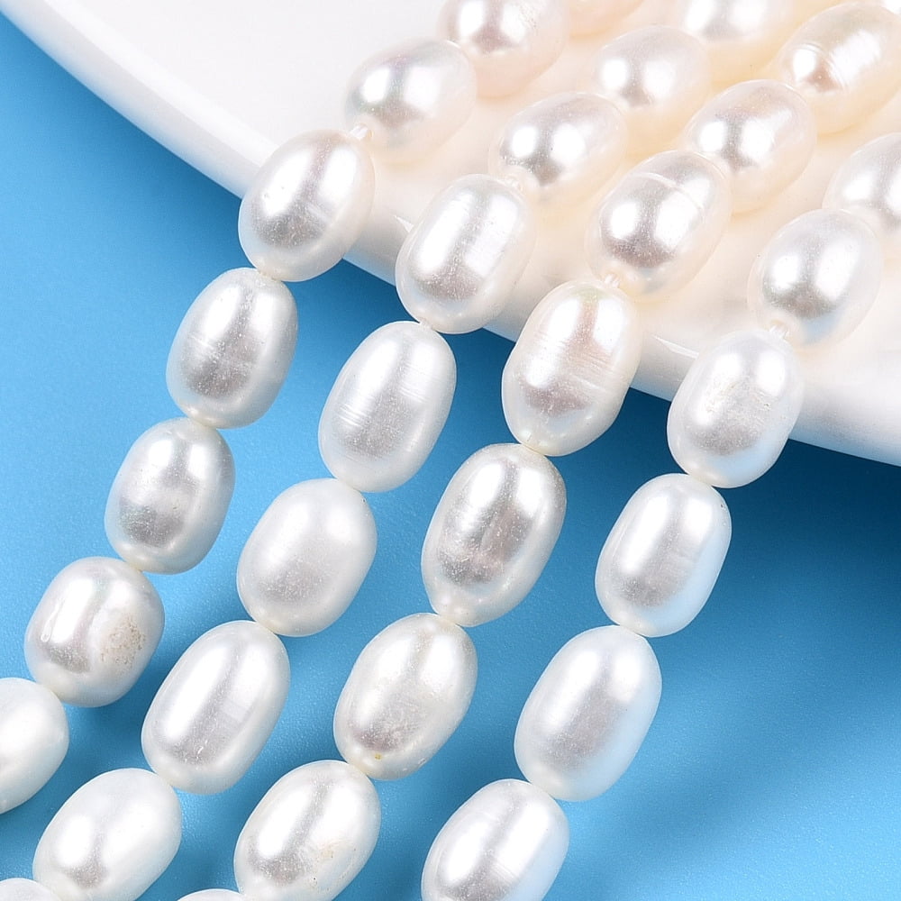 Natural Cultured Freshwater Pearl Beads Strands Rice Seashell Color 7~11.5x6~6.5mm Hole: 0.7~0.8mm about 38~45pcs/strand 14.37 inch(36.5cm)