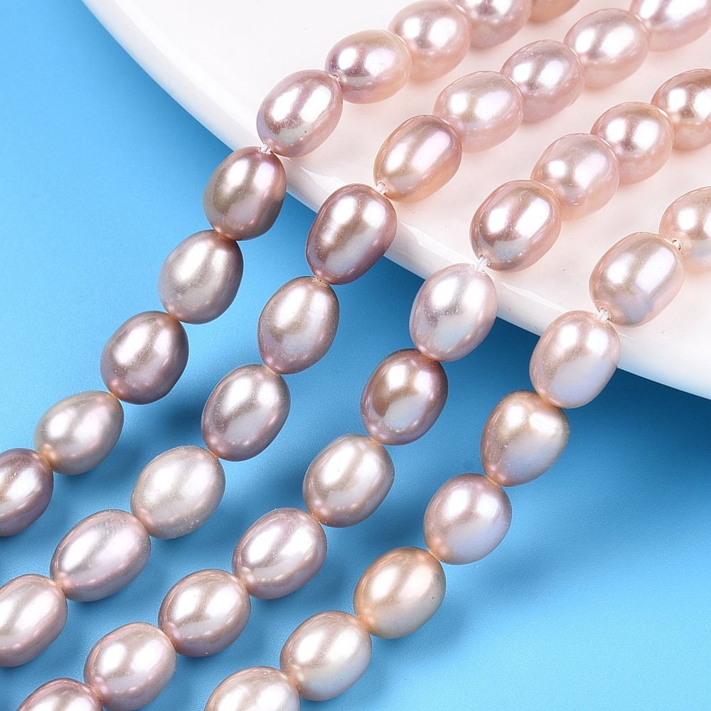 Natural Cultured Freshwater Pearl Beads Strands Rice Thistle 7~10x5.5~7mm Hole: 0.6mm about 42~48 pcs/strand 14.57~14.96 inch (37~38cm)