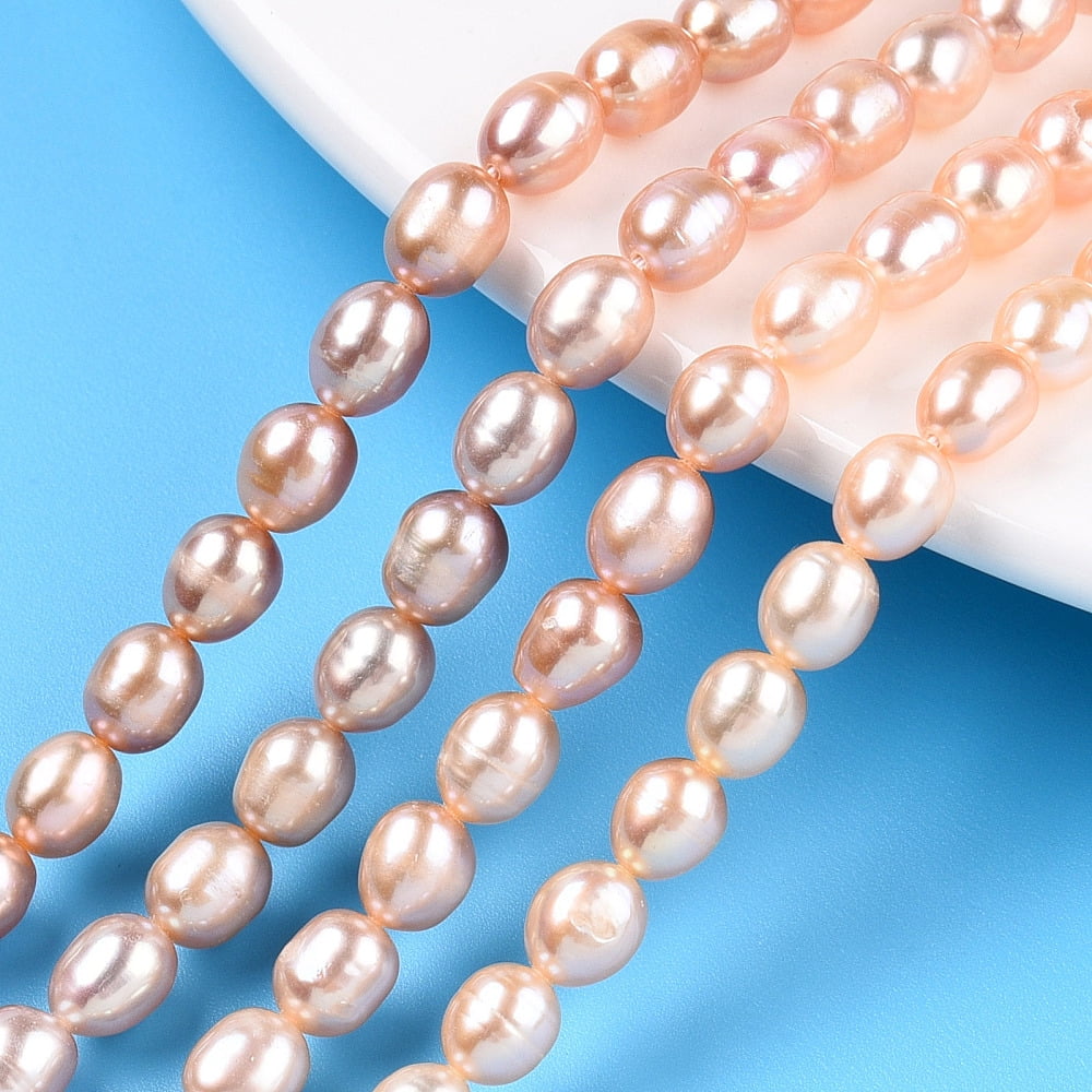Natural Cultured Freshwater Pearl Beads Strands Rice Wheat 6~7.5x5~5.8mm Hole: 0.7~0.8mm about 48pcs/strand 13.5 inch(34~35cm)