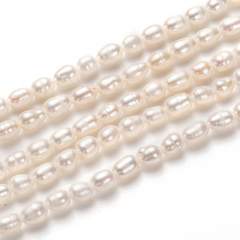 Natural Cultured Freshwater Pearl Beads Strands Rice White 5~6x4mm Hole: 0.6mm about 60pcs/strand 13.78 inch(35cm) DIY