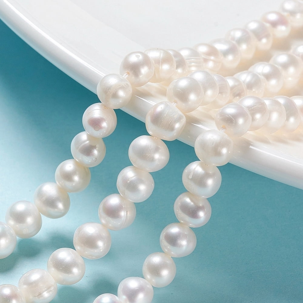 Natural Cultured Freshwater Pearl Beads Strands Round Antique White 7~8x6~7mm Hole: 0.6mm about 25pcs/strand 7.68 inch(19.5cm)