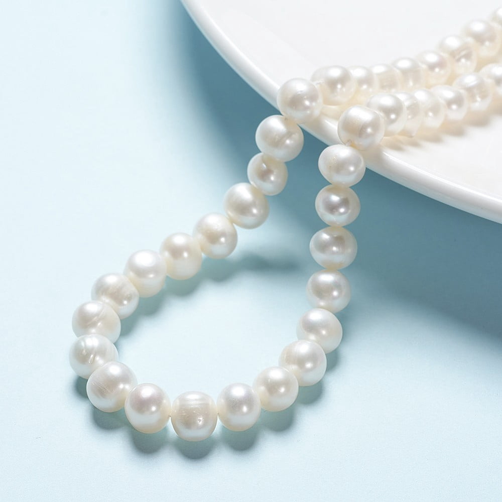 Natural Cultured Freshwater Pearl Beads Strands Round Beige 8.5~9mm Hole: 0.8mm about 45pcs/strand 14.96 inch(38cm)