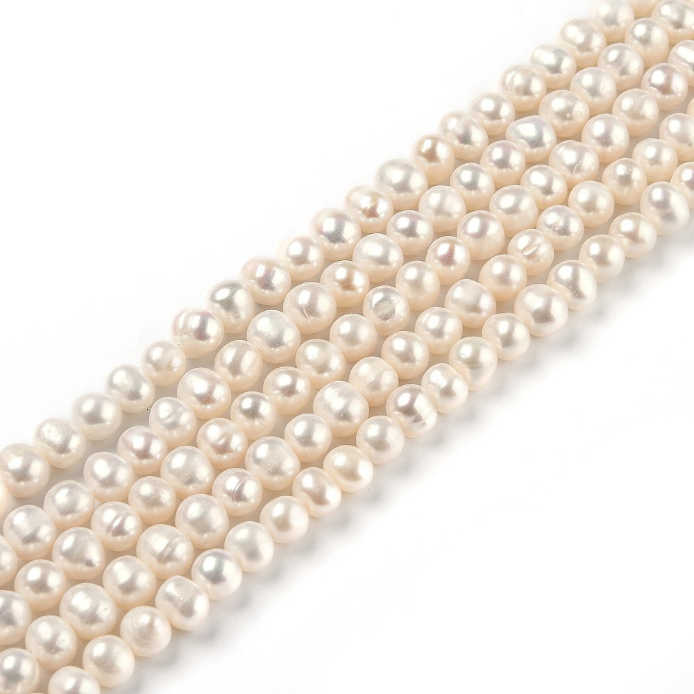 Natural Cultured Freshwater Pearl Beads Strands Round Bisque 6~7x6~8mm Hole: 0.6mm 53~55pcs/strand 13.98 inch(35.5cm)