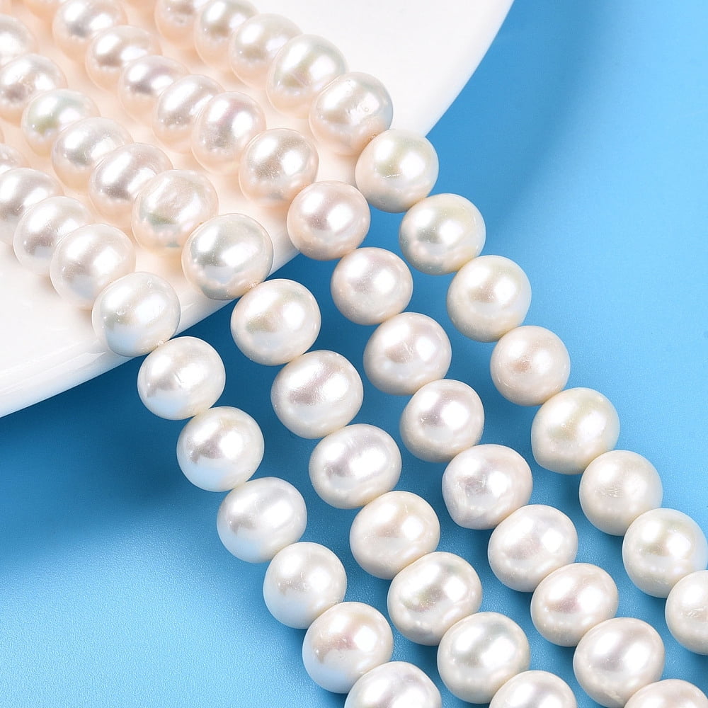 Natural Cultured Freshwater Pearl Beads Strands Round Creamy White 9~10mm Hole: 0.5mm about 46pcs/strand 15.16~15.55''(38.5~39.5cm)