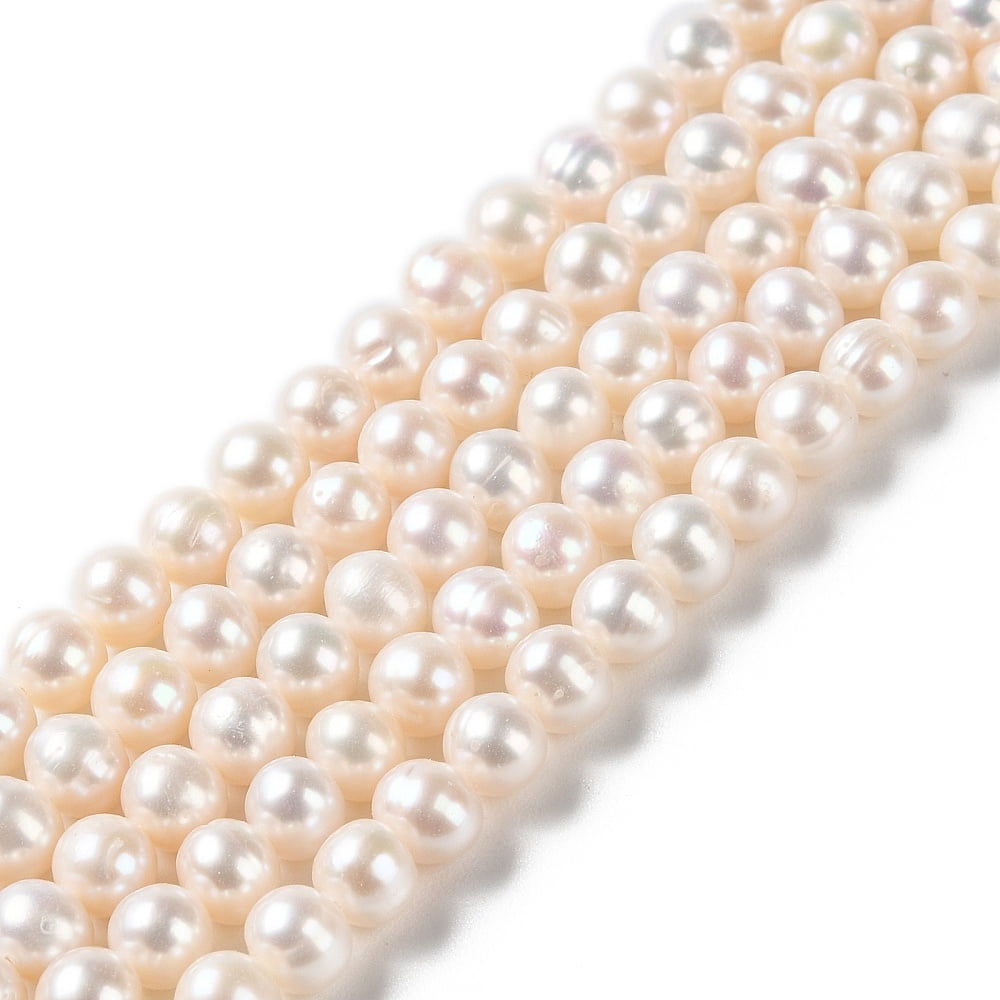 Natural Cultured Freshwater Pearl Beads Strands Round Grade 2A+ WhiteSmoke 6~7x6~6.5mm Hole: 0.7mm about 56pcs/strand 13.78 inch(35cm)