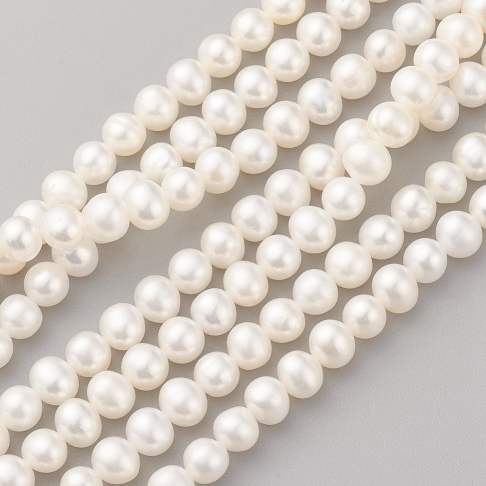 Natural Cultured Freshwater Pearl Beads Strands Round Old Lace 5~6x5.5~6mm Hole: 0.5mm about 60~61pcs/strand 14.37~14.57 inch(36.5~37cm)
