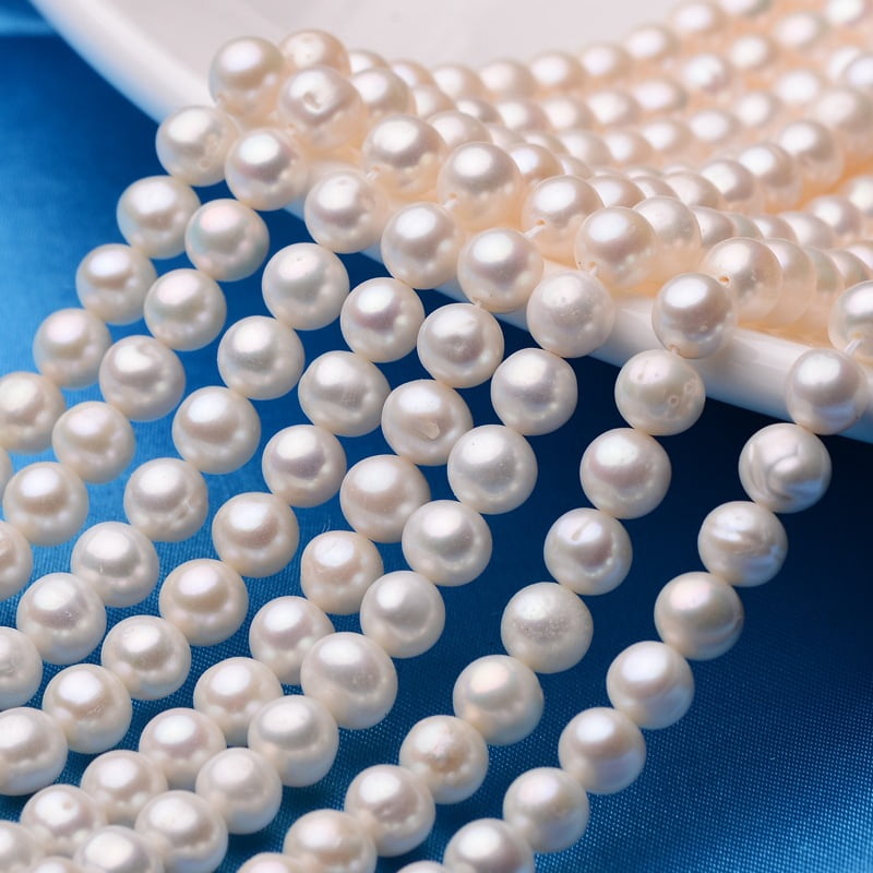 Natural Cultured Freshwater Pearl Beads Strands Round Seashell Color 6~6.5mm Hole: 0.8mm about 59~60pcs/strand 14.17 inch(36cm) DIY