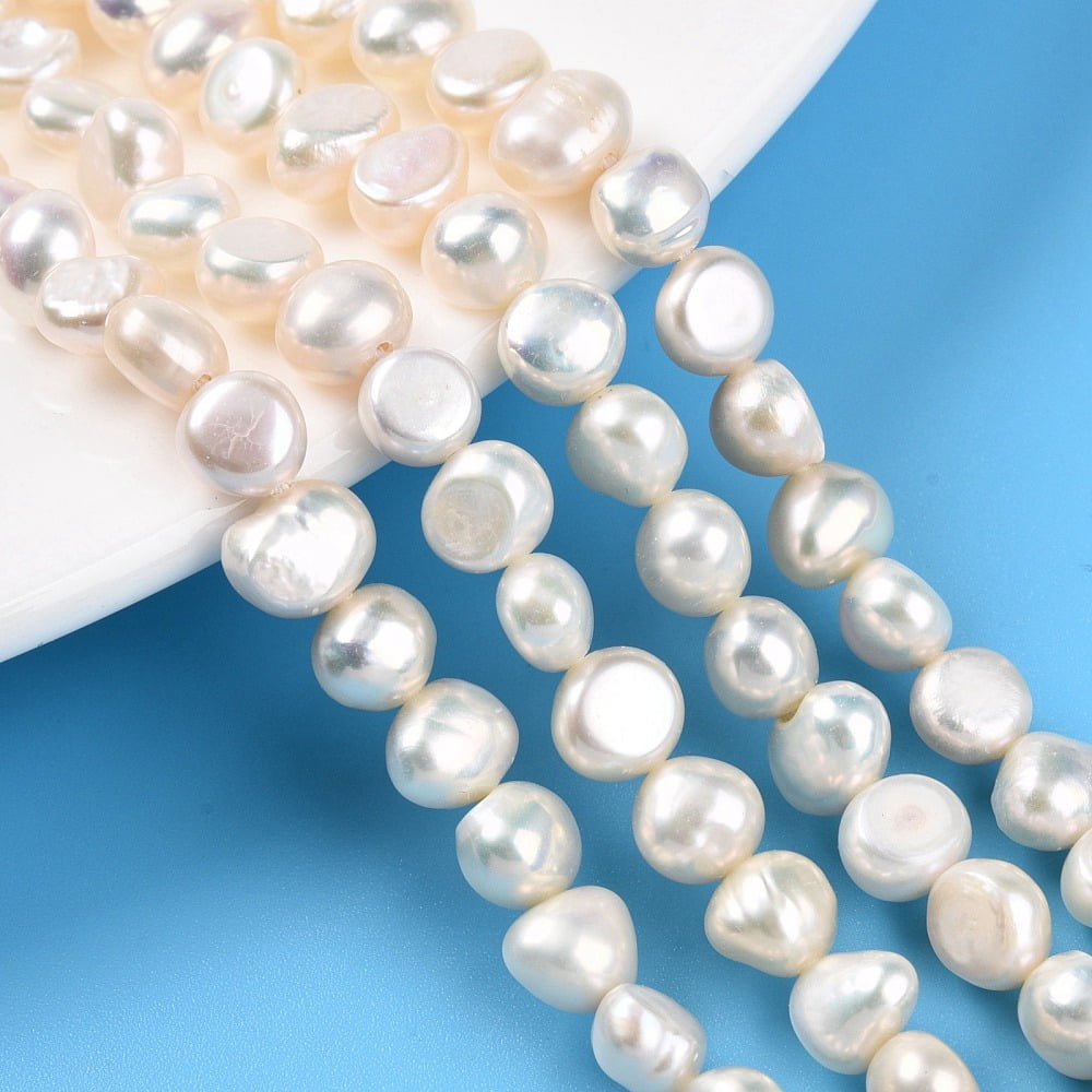 Natural Cultured Freshwater Pearl Beads Strands Two Sides Polished Creamy White 6~6.5x6~8.5x4~6mm Hole: 0.6mm about 56~57pcs/strand 13.58~13.98''(34.5~35.5cm)