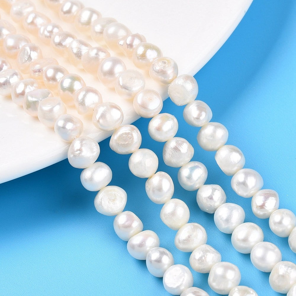 Natural Cultured Freshwater Pearl Beads Strands Two Sides Polished Creamy White 6~7.5x7~8x5~6.5mm Hole: 0.6mm about 52~53pcs/strand 13.78~14.2''(35~35.5cm)