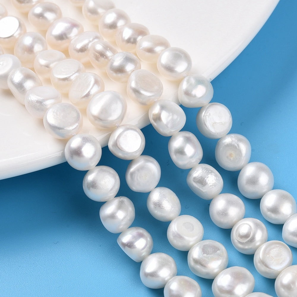 Natural Cultured Freshwater Pearl Beads Strands Two Sides Polished Creamy White 7.5~9x8.5~10x5.5~7mm Hole: 0.5mm about 20~21pcs/strand 6.89~7.09''(17.5~18cm)