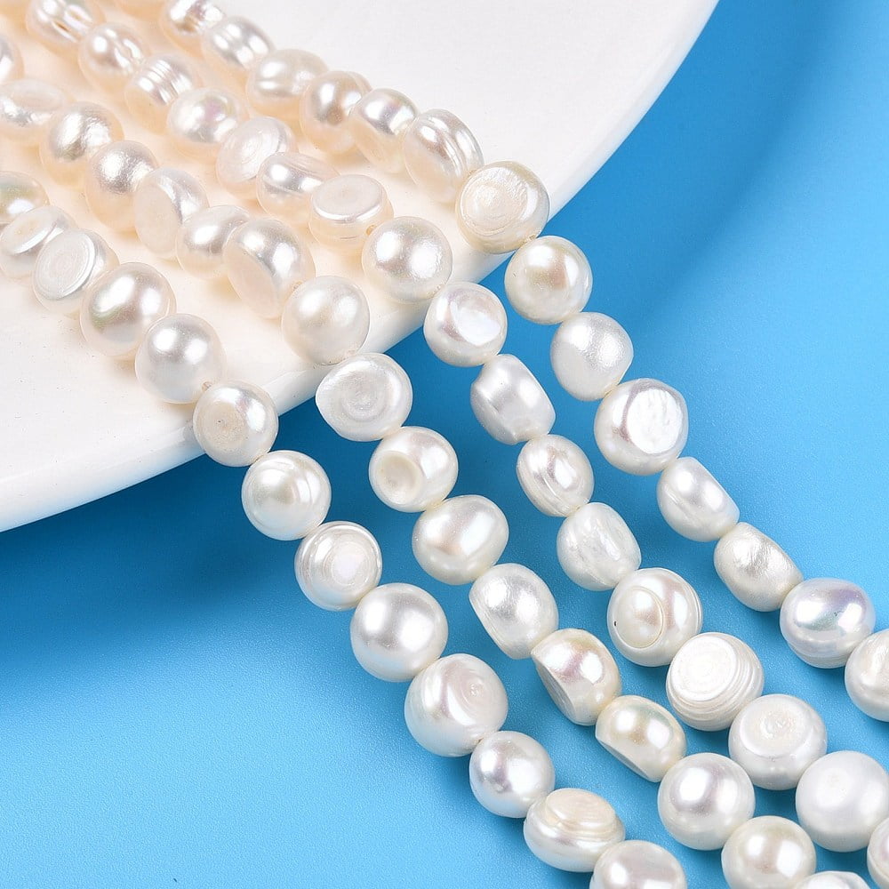 Natural Cultured Freshwater Pearl Beads Strands Two Sides Polished Creamy White 7~8x7~9x4~6.5mm Hole: 0.7mm about 46~47pcs/strand 13.78~13.98''(35~35.5cm)