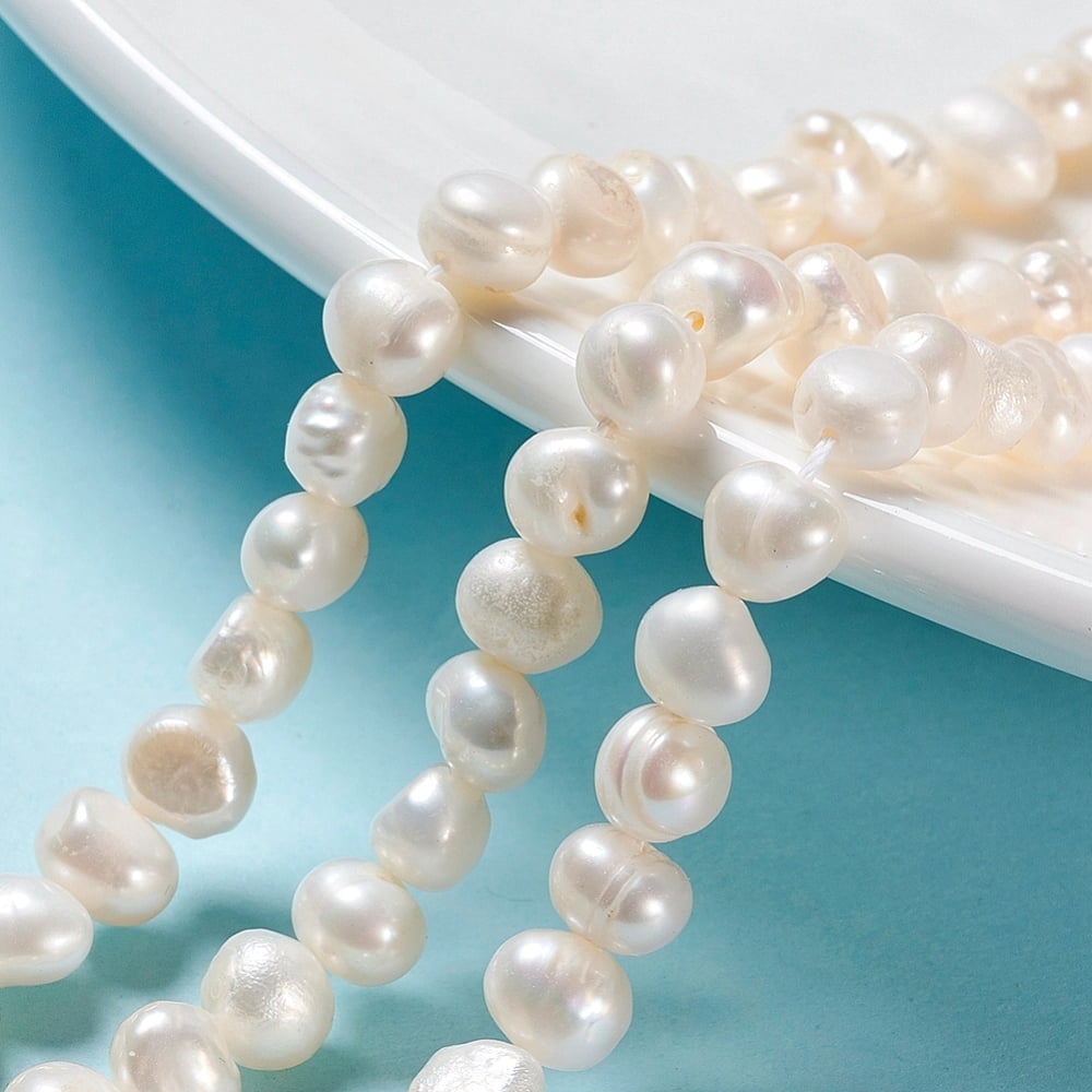 Natural Cultured Freshwater Pearl Beads Strands Two Sides Polished Nuggets Antique White 6~8x4.5~6x5~6.5mm Hole: 0.6mm about 21~22pcs/strand 6.50 inch(16.5cm)