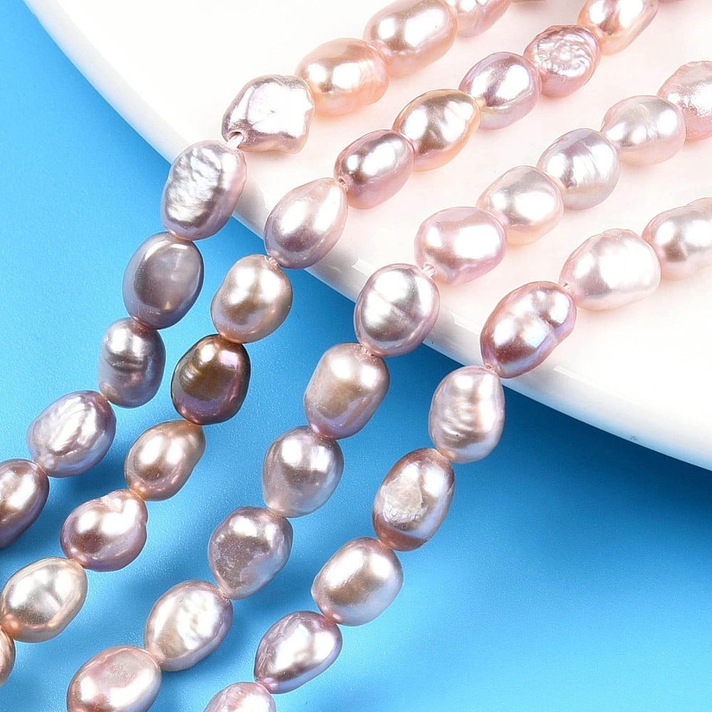 Natural Cultured Freshwater Pearl Beads Strands Two Sides Polished Nuggets Rosy Brown 6.5~9x5.5~6.5mm Hole: 0.7mm about 47pcs/strand 13.82 inch(35.1cm)