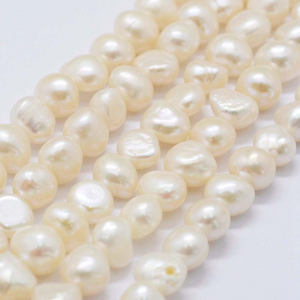 Natural Cultured Freshwater Pearl Beads Strands Two Sides Polished Old Lace 7.5~10x7~9x5~7mm Hole: 0.2mm 42pcs/strand 13.7 inch