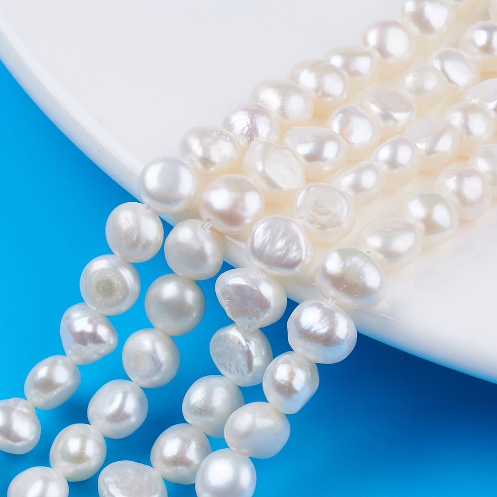 Natural Cultured Freshwater Pearl Beads Strands Two Sides Polished Seashell Color 6~7.5x5~6x3.5~6mm Hole: 0.6mm 29pcs/strand