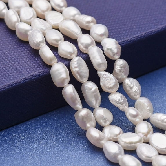 Natural Cultured Freshwater Pearl Beads Strands Two Sides Polished White 6~10x5~7mm Hole: 0.5mm