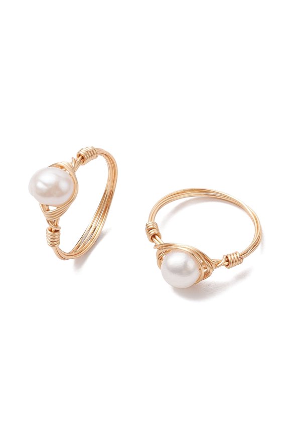 Natural Cultured Freshwater Pearl Finger Rings Copper Wire Wrapped Ring for Women Creamy White 8.5mm Inner Diameter: 18mm DIY