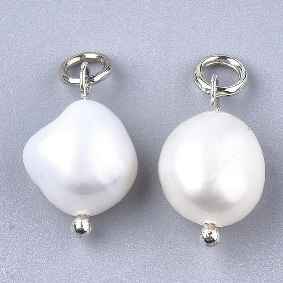 Natural Cultured Freshwater Pearl Pendants with Brass Findings Platinum Creamy White 16x9~10mm Hole: 3mm DIY