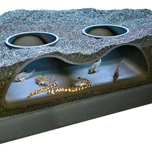 Natural Curved Double Hole Aquarium Cave, Fish Tank Bottom Sand Tunnel Shelter Hideout for Loach, Shrimp, Scavenger Fish and Aquarium Decoration