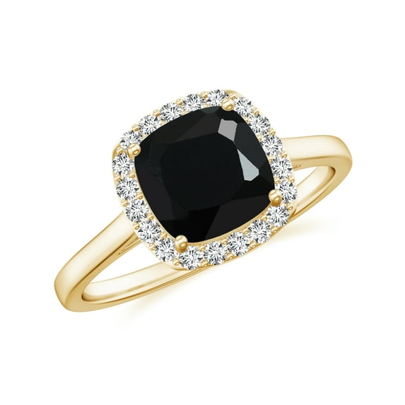 Natural Cushion Shaped Black Onyx Halo Engagement Ring with Moissanite in Yellow Gold Plated/ 925 Sterling Silver| Teardrop July Birthstone, Birthday, Anniversary, Wedding Jewelry, Ring Size 5
