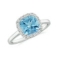 thumbnail image 1 of Natural Cushion Shaped Blue Topaz Halo Engagement Ring with Moissanite in White Gold Plated/ 925 Sterling Silver| Teardrop December Birthstone, Birthday, Anniversary, Wedding Jewelry, Ring Size 9, 1 of 4