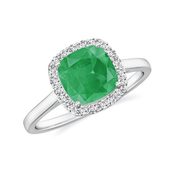 Natural Cushion Shaped Emerald Halo Engagement Ring with Moissanite in White Gold Plated/ 925 Sterling Silver| Teardrop May Birthstone, Birthday, Anniversary, Wedding Jewelry, Ring Size 6