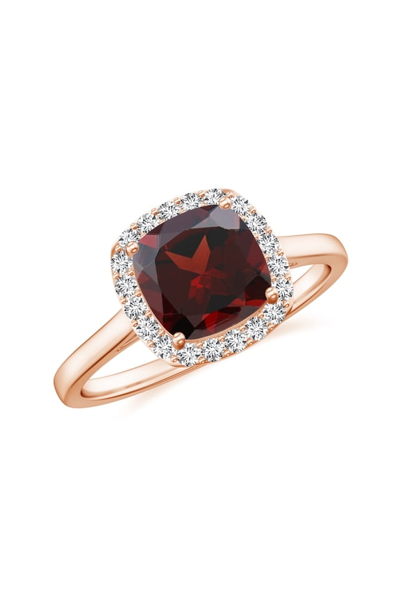 Natural Cushion Shaped Garnet Halo Engagement Ring with Moissanite in Rose Gold Plated/ 925 Sterling Silver| Teardrop January Birthstone, Birthday, Anniversary, Wedding Jewelry, Ring Size 9