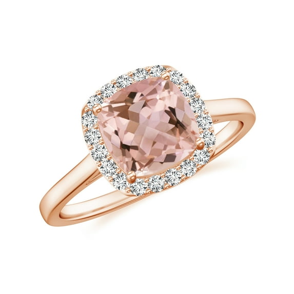 Natural Cushion Shaped Morganite Halo Engagement Ring with Moissanite in Rose Gold Plated/ 925 Sterling Silver| Teardrop Birthstone, Birthday, Anniversary, Wedding Jewelry, Ring Size 8