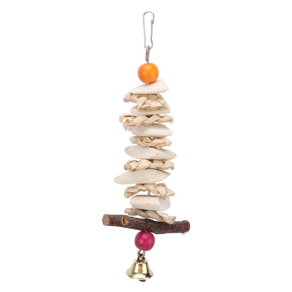 Natural Cuttlefish Bone Toy For Parrots, With Bell Hanging Loop, Safe Chewing