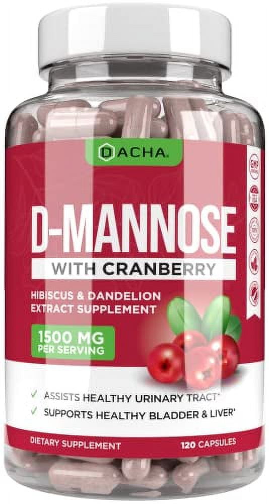 Natural DMannose Capsules 4in1 Formula 120 CAPS, 1500 MG Cranberry, Dandelion, Hibiscus