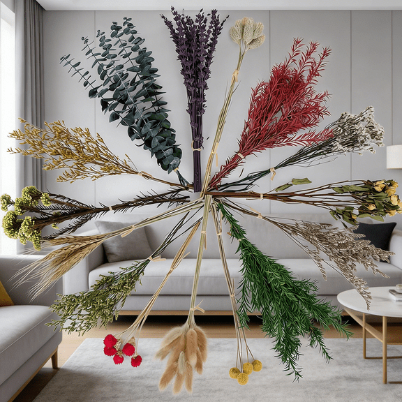 Natural DIY Dried Flowers Set - Preserved Floral Bouquet with Lavender, Eucalyptus, Bunny Tails, Dried Roses for Home Decor, Wedding, Gift Crafts, Vase, Handmade Flower Arrangement