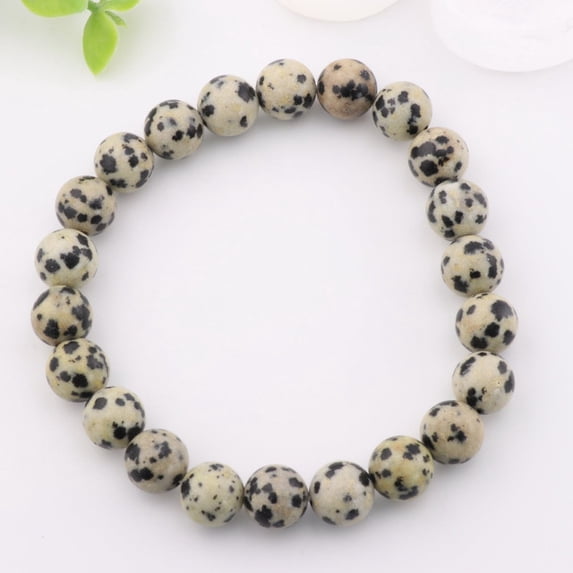 Natural Dalmatian Jasper Bracelet – Metal-Free. 8mm, Gemstone | Stone Beads Bracelet | Focus on Heart Chakra | Stunning Gem Patterns Tones |