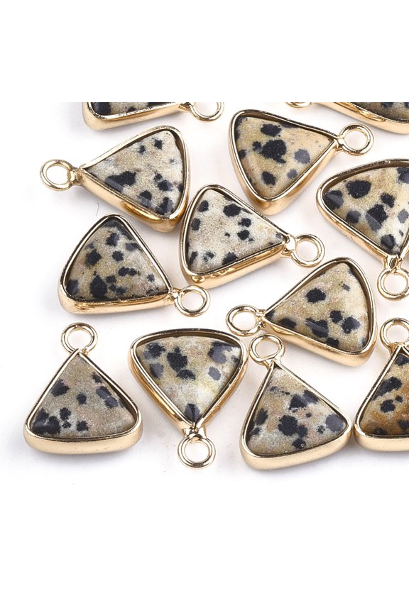 Natural Dalmatian Jasper Pendants with Brass Findings Triangle Golden 16~16.5x12.5x5mm Hole: 2mm