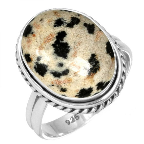 Natural Dalmatian Ring 925 Sterling Silver Handmade Jewelry