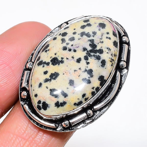 Natural Dalmation Jasper Gemstone 925 Sterling Silver Jewelry Ring Size 8.5