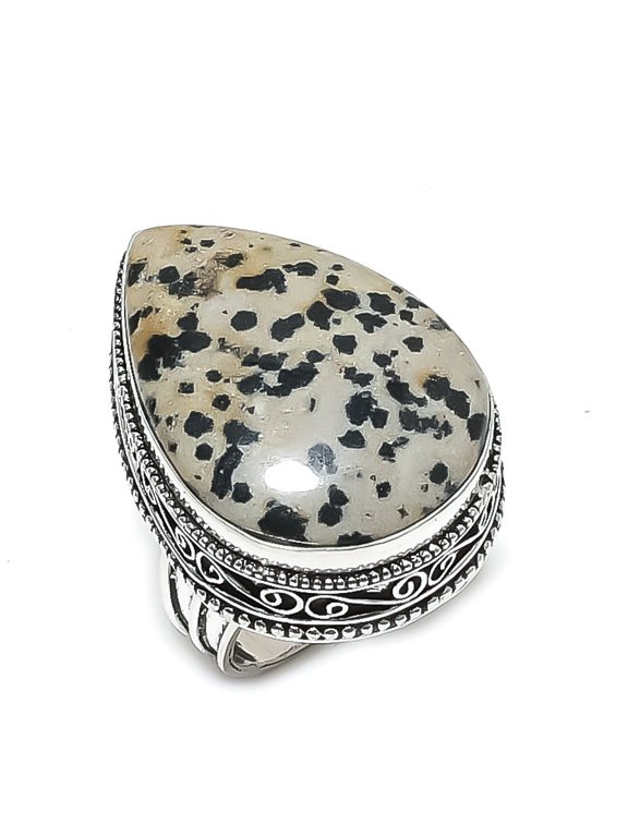 Natural Dalmation Jasper Gemstone 925 Sterling Silver Jewelry Ring Size 8