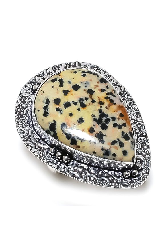Natural Dalmation Jasper Gemstone 925 Sterling Silver Jewelry Ring Size 9