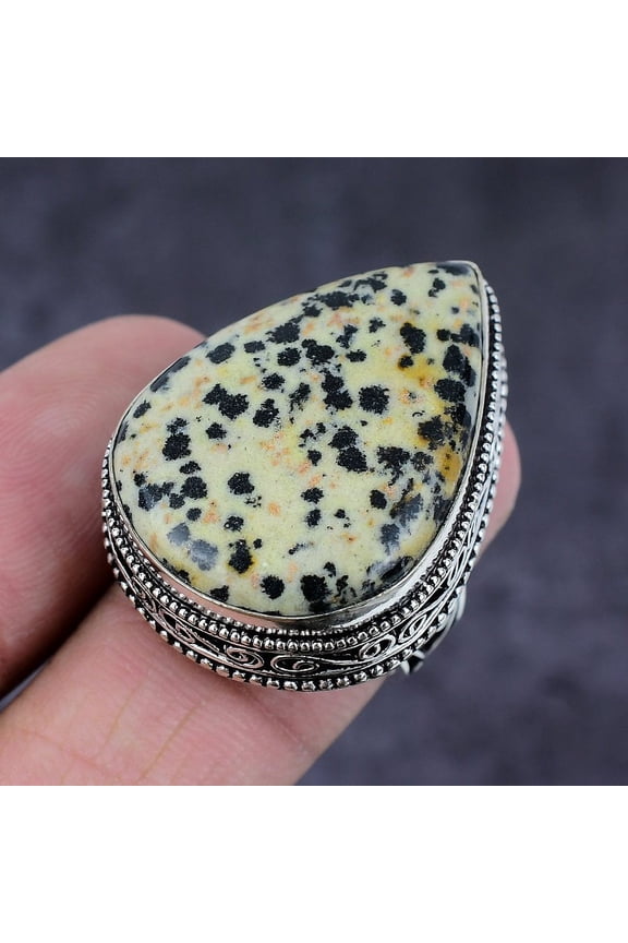 Natural Dalmation Jasper Gemstone Handmade 925 Sterling Silver Ring Size 6